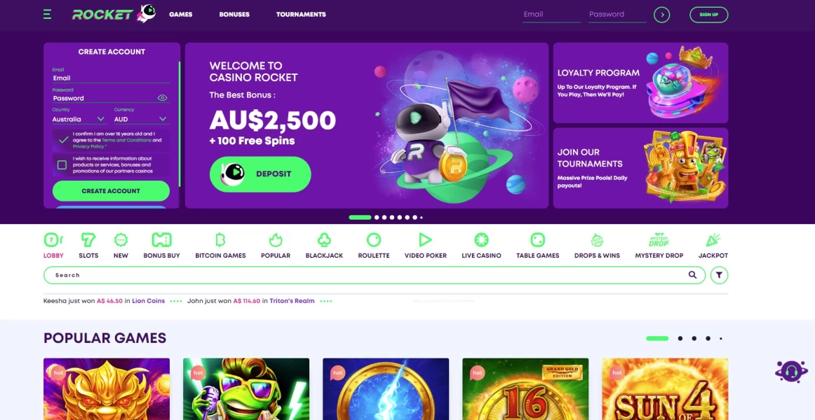 rocket casino main page