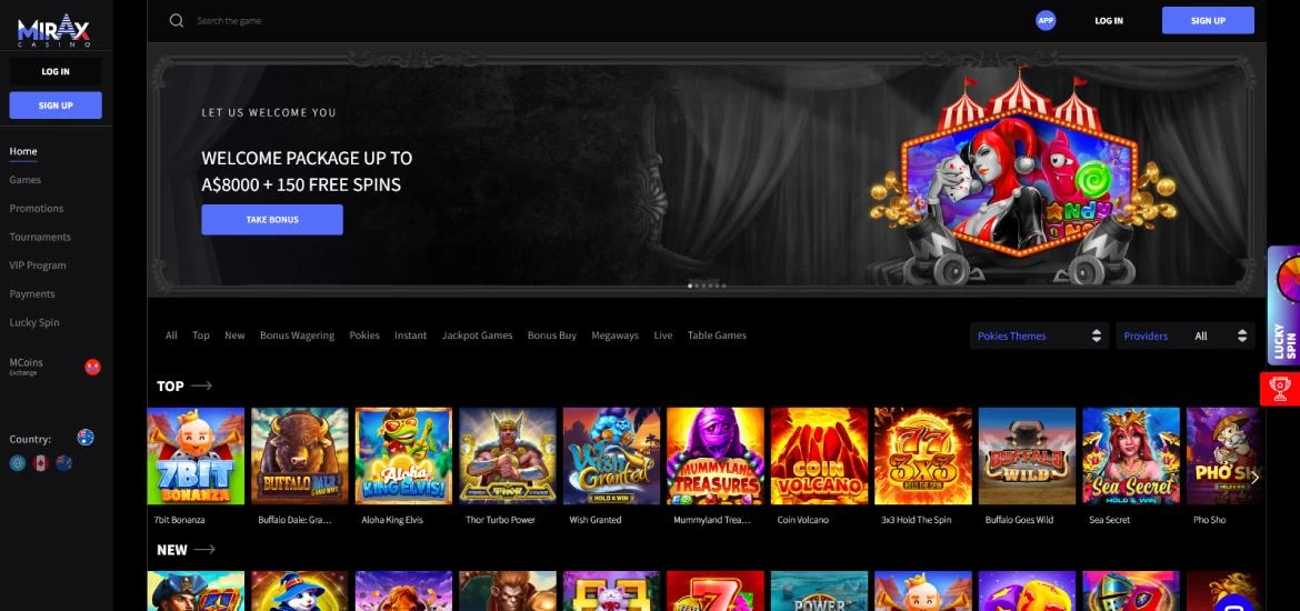 mirax casino main page