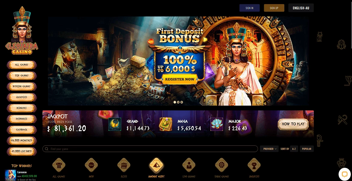 cleopatra casino main page