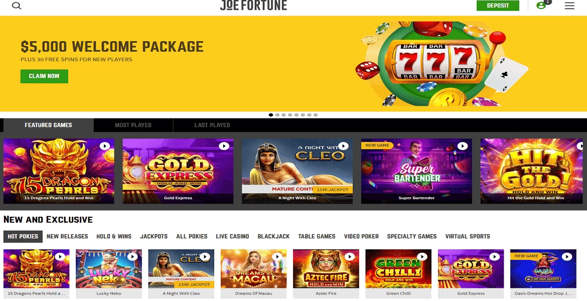 joe fortune casino main page