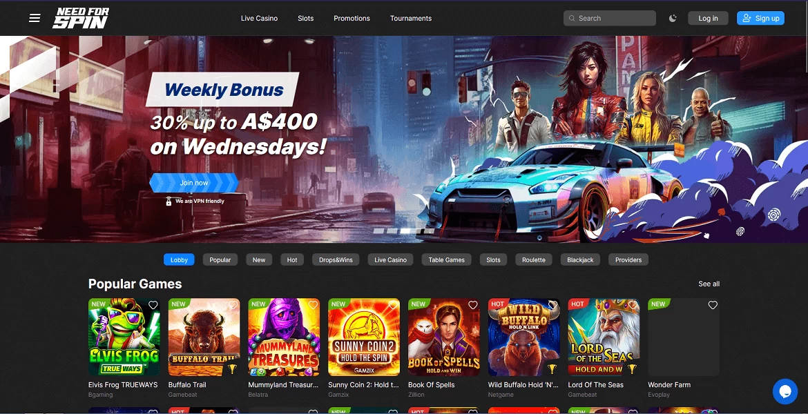 need for spin casino main page