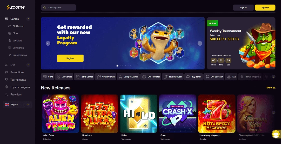 zoome casino main page