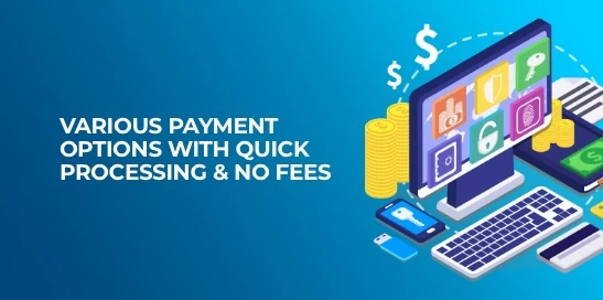 Various payment options with quick processing and no fees
